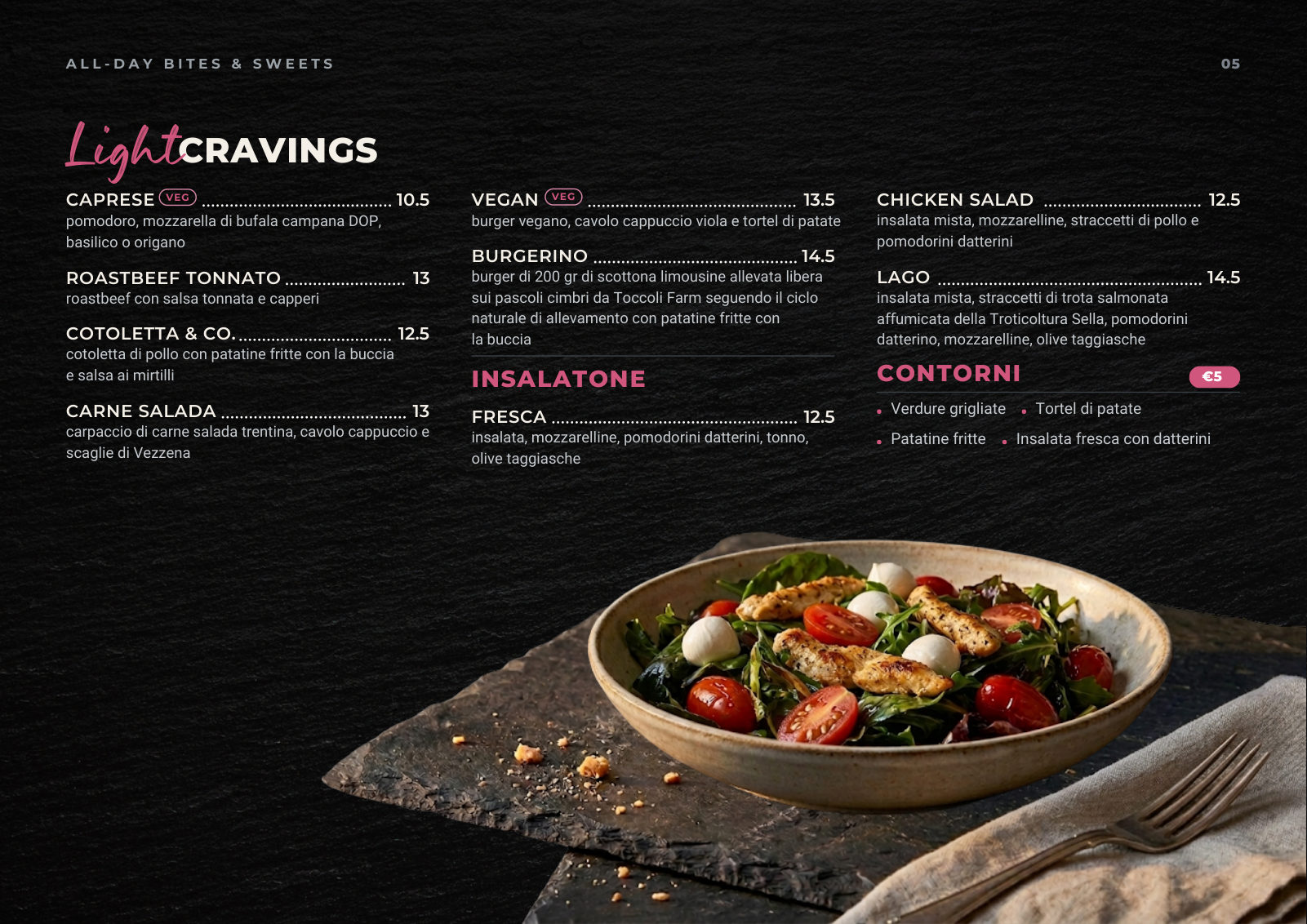 Menu Bistrò Bazzario · insalate e contorni