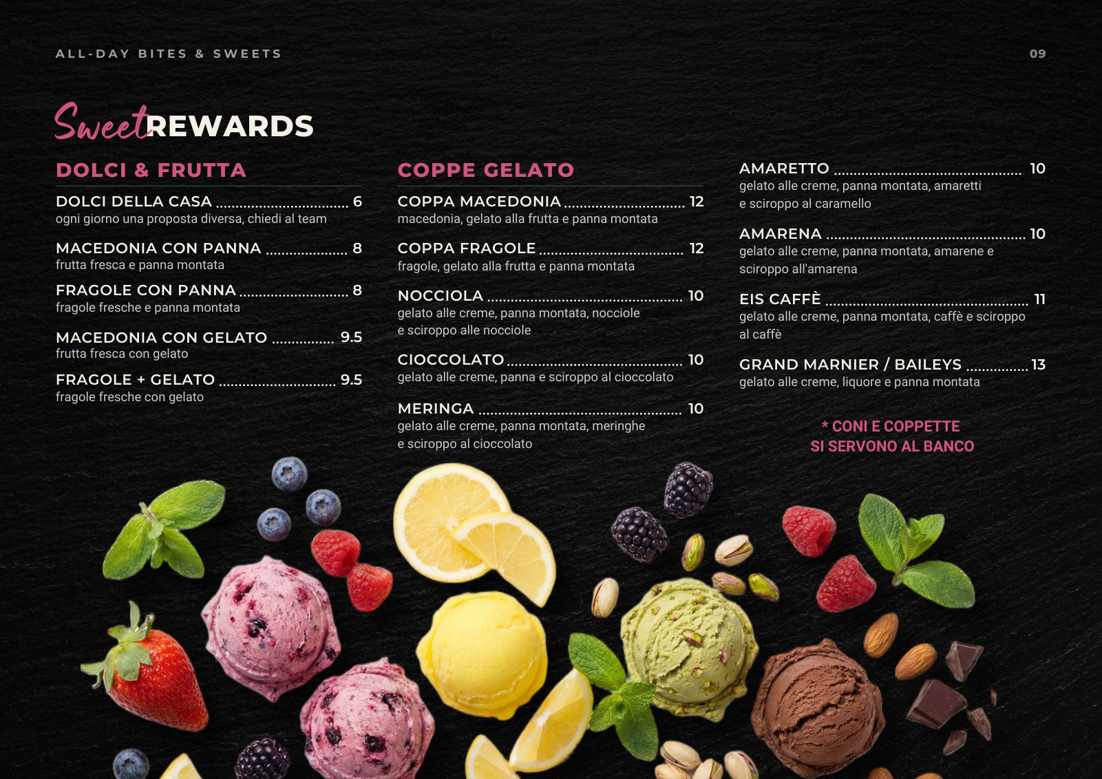 Menu Bistrò Bazzario · dolci e gelati