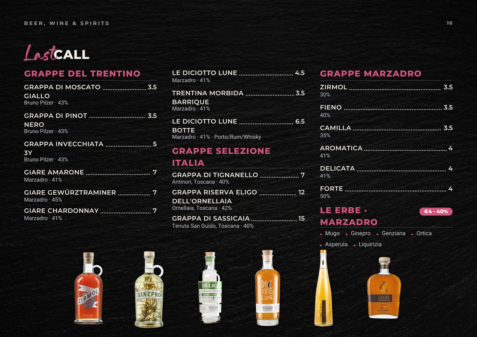 Menu Bistrò Bazzario · grappe